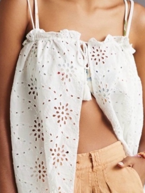 Maeve by Anthropologie Tops - Maeve White Eyelet Cropped Tie-Front Tank